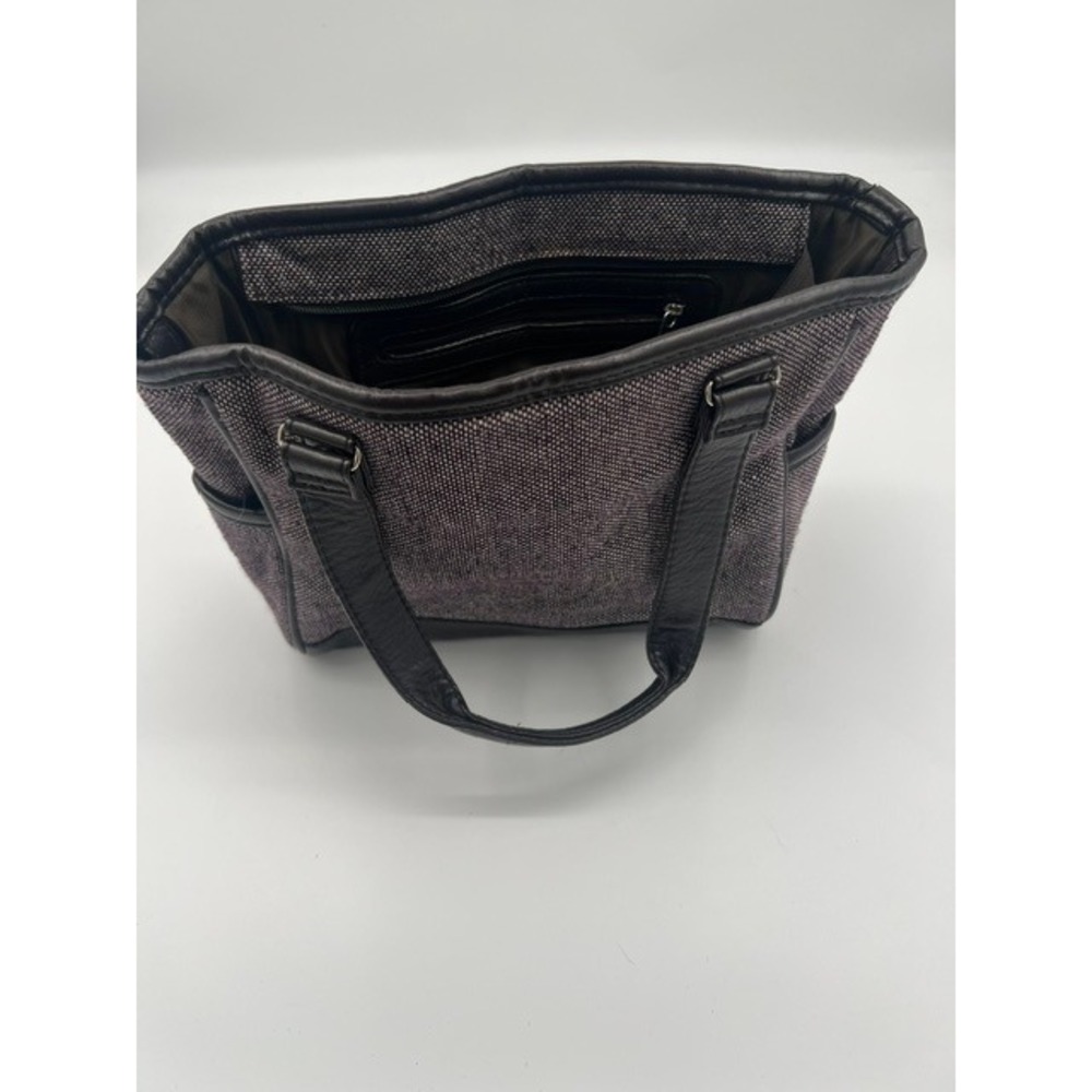 Thirty-One‎ Mini Cindy Tote Bag Gray Plum Tweed Crossbody Handbag Faux Leather